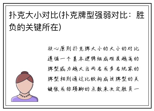 扑克大小对比(扑克牌型强弱对比：胜负的关键所在)